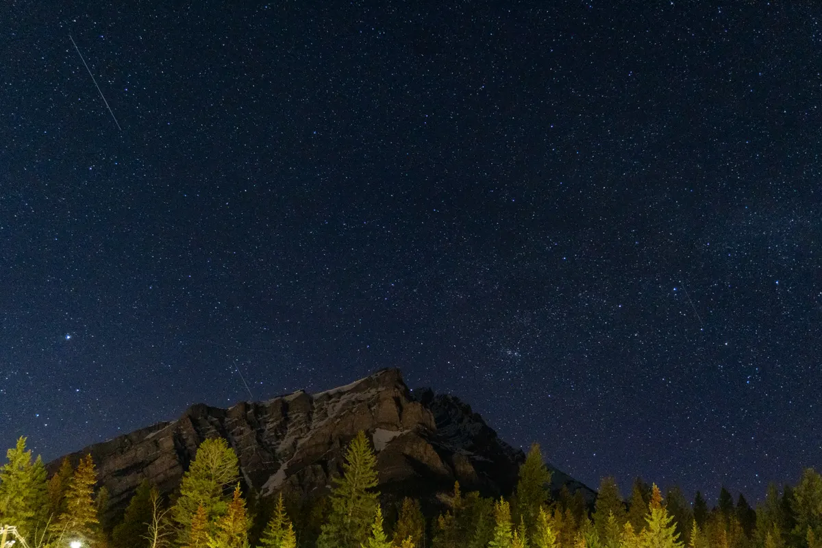 Starry night at Tunnel Mountain Village 2 Campsite in Banff, Alberta, Canada